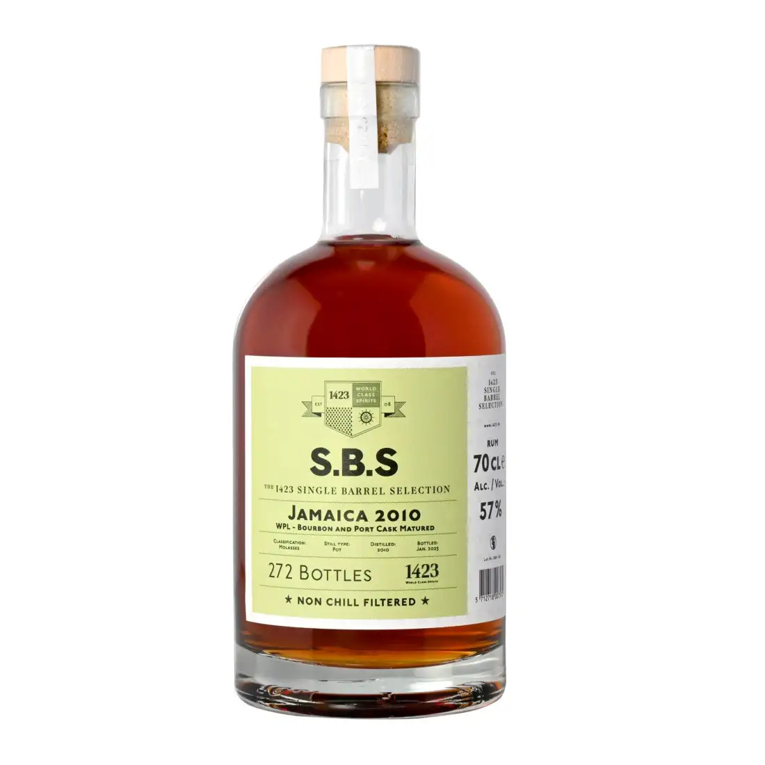 Image of the front of the bottle of the rum S.B.S Jamaica 2010 WPL