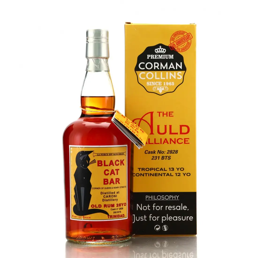 Image of the front of the bottle of the rum25th anniversary Black Cat Bar