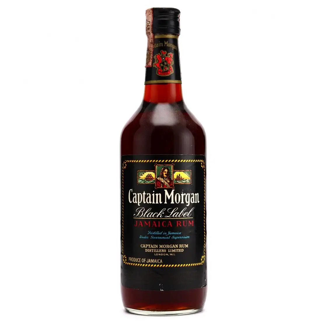 Image of the front of the bottle of the rum Captain Morgan Black Label Jamaica Rum (Old Version)
