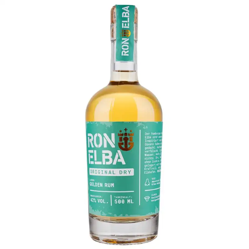 Image of the front of the bottle of the rumRon Elba Original Dry Golden Rum