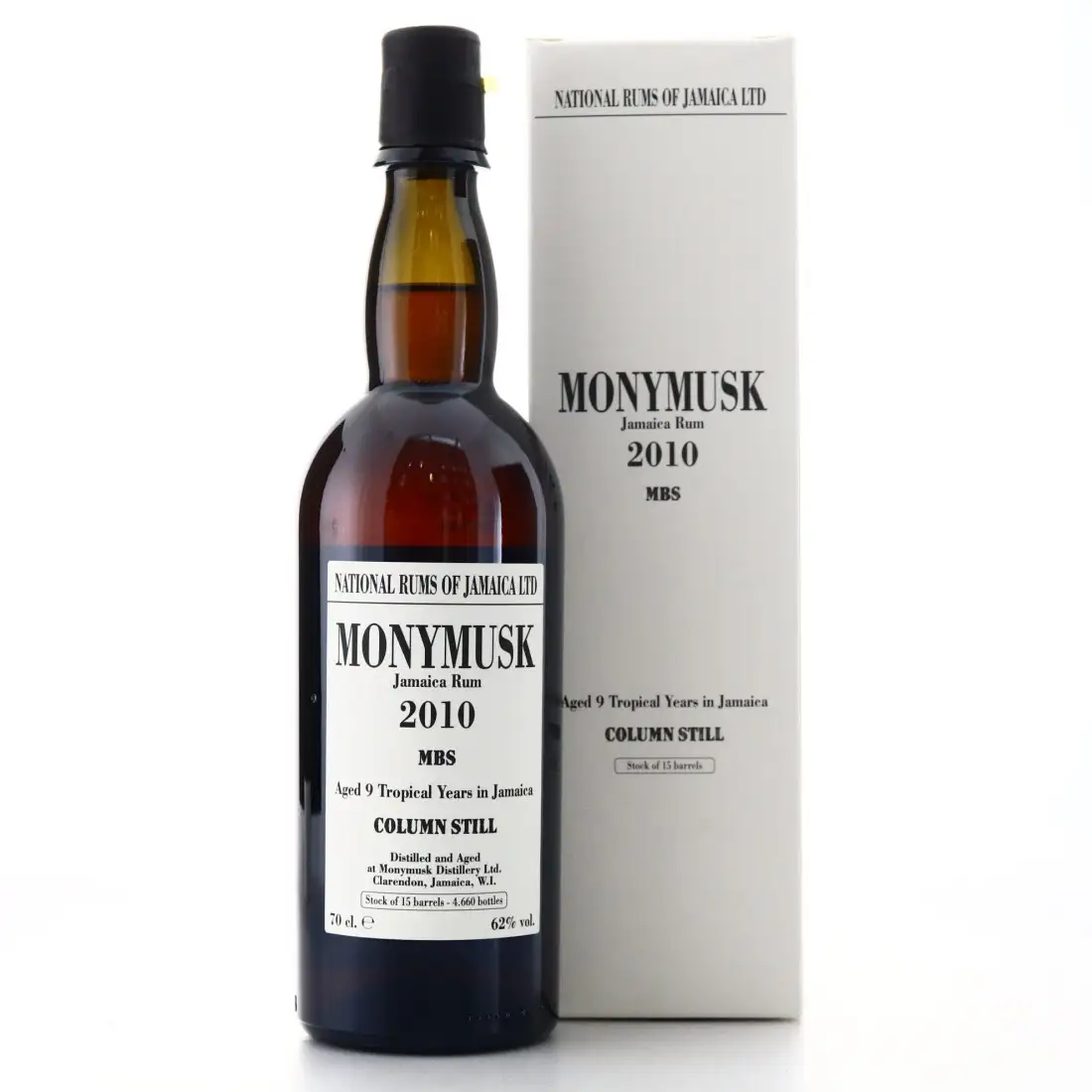 Image of the front of the bottle of the rum Monymusk MBS