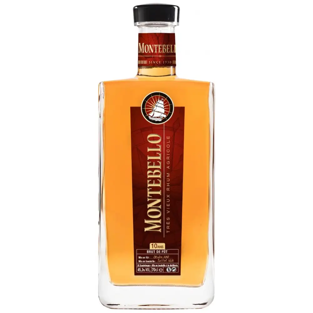 Image of the front of the bottle of the rumMontebello Brut de fut
