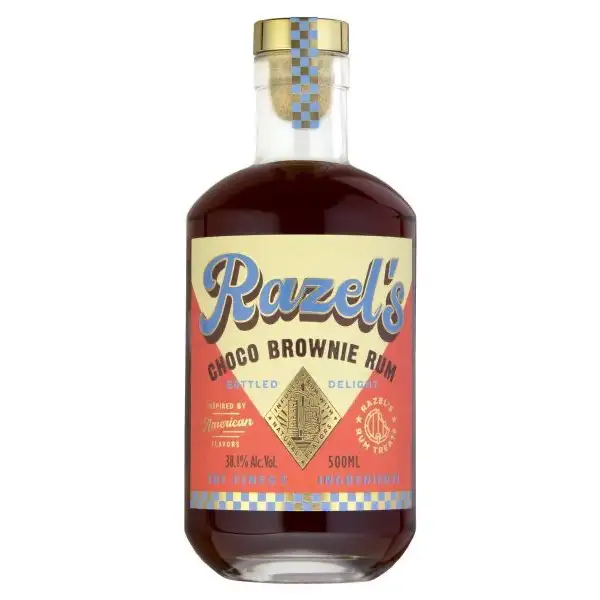 Image of the front of the bottle of the rumRazel‘s Choco Brownie Rum