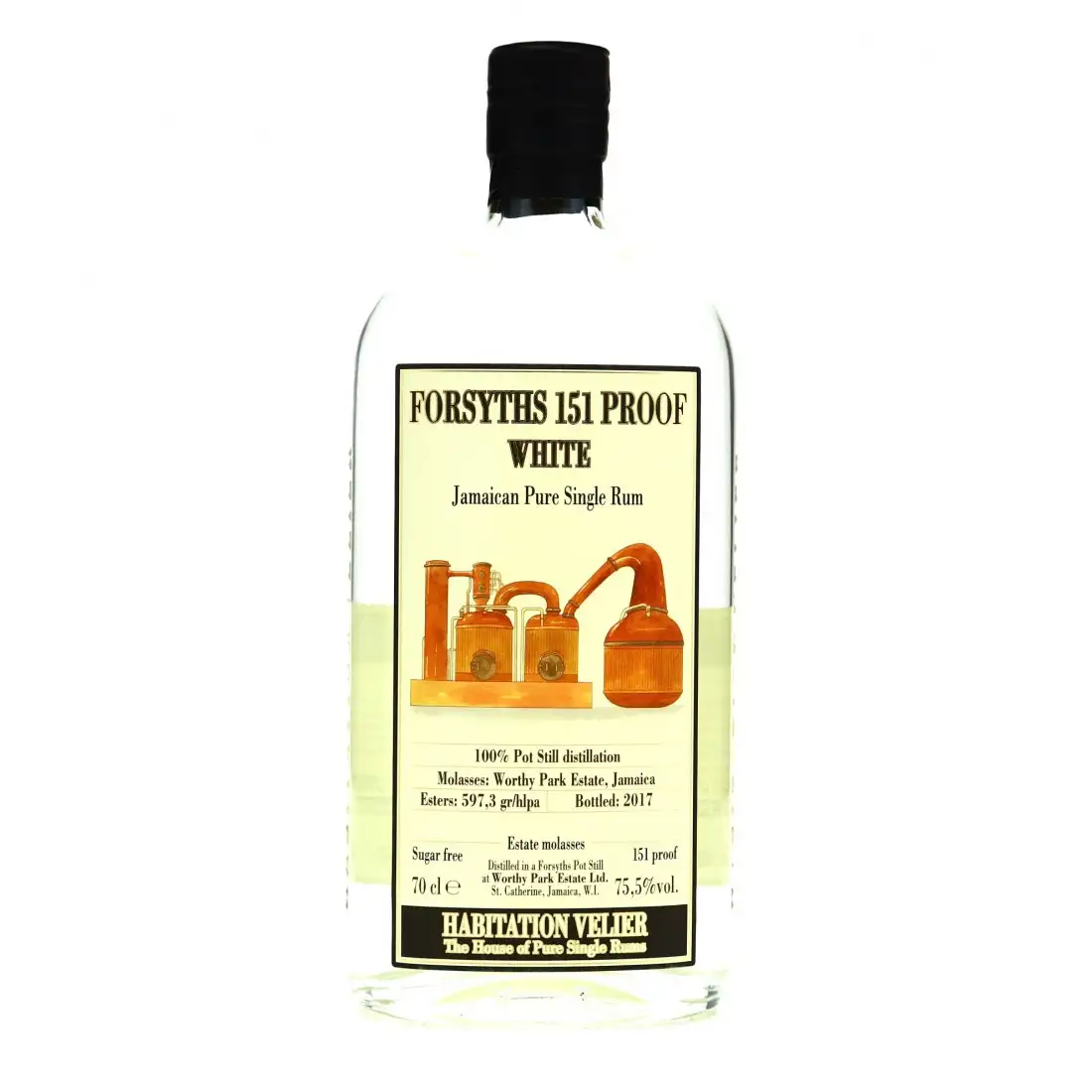 Image of the front of the bottle of the rumForsyths 151 Proof White WPE