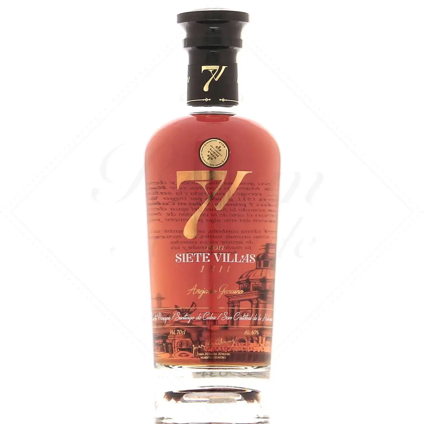 Image of the front of the bottle of the rum Ron Siete Villas Añejado