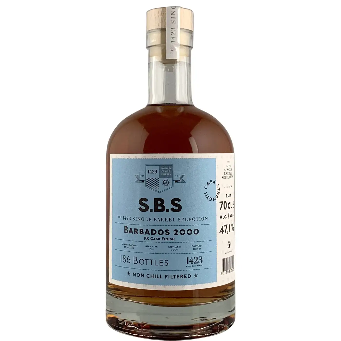 Image of the front of the bottle of the rum S.B.S Barbados PX Cask Finish