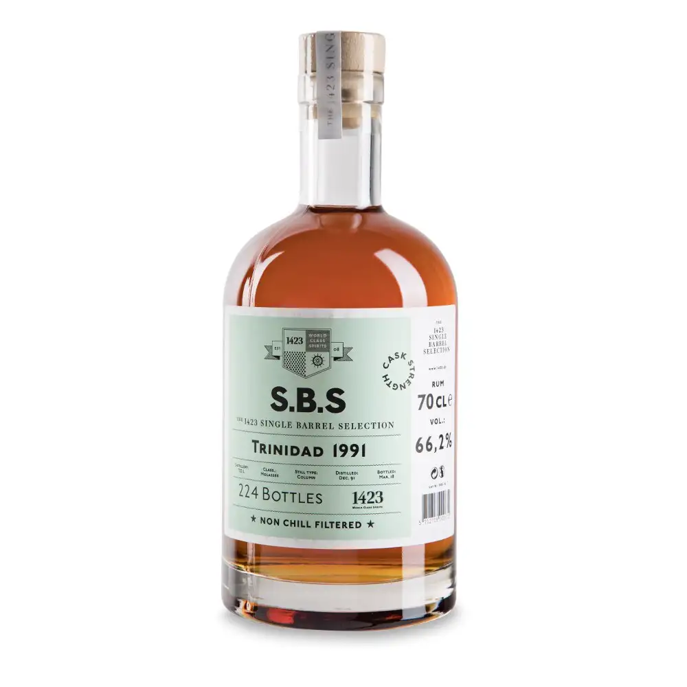 Image of the front of the bottle of the rumS.B.S Trinidad