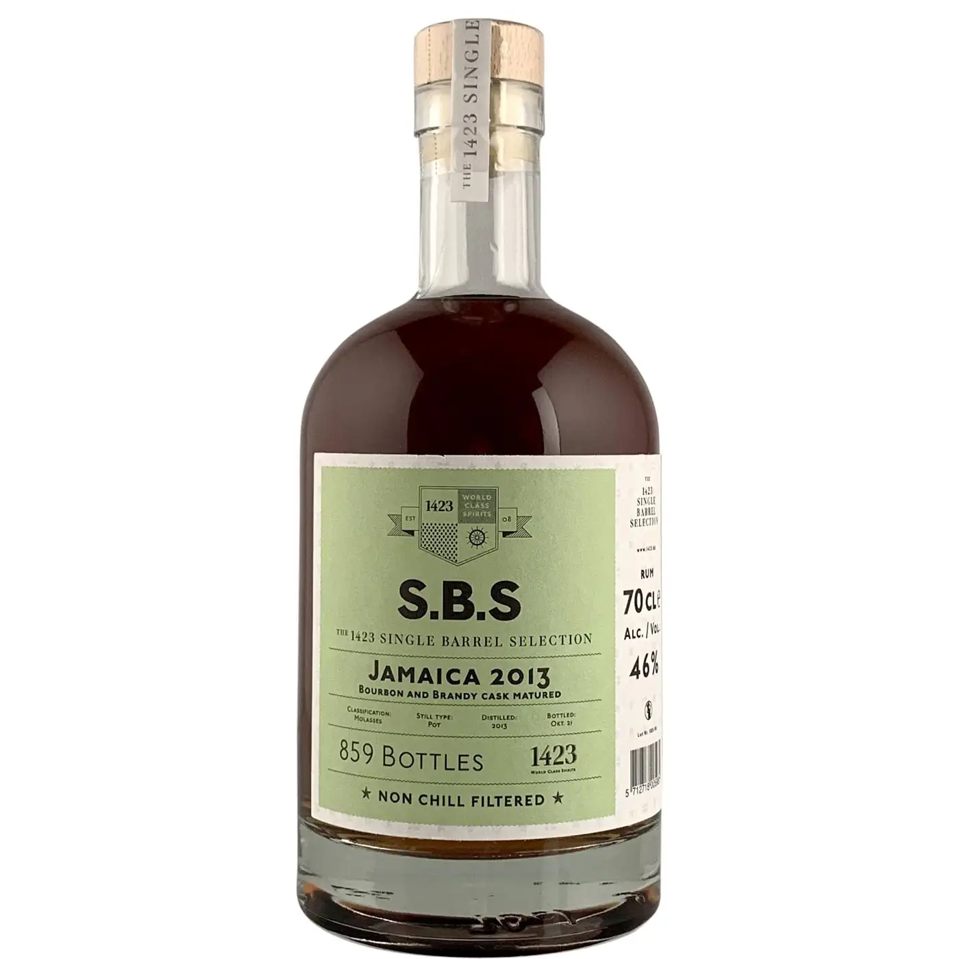 Image of the front of the bottle of the rum S.B.S Jamaica 2014 Bourbon and Brandy Matured