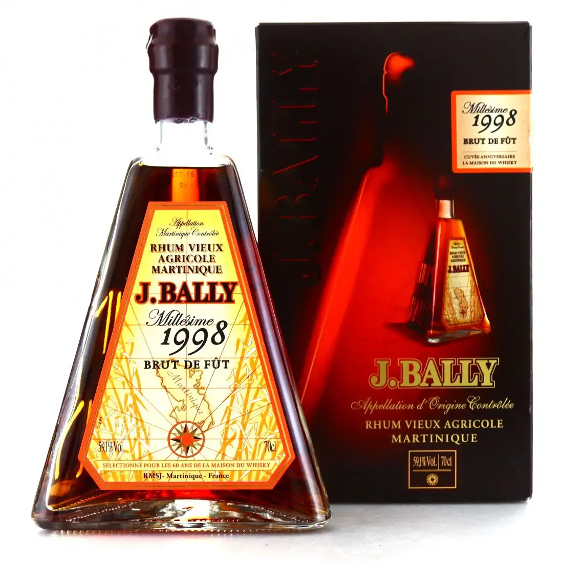 Image of the front of the bottle of the rum J. Bally Millésime 1998