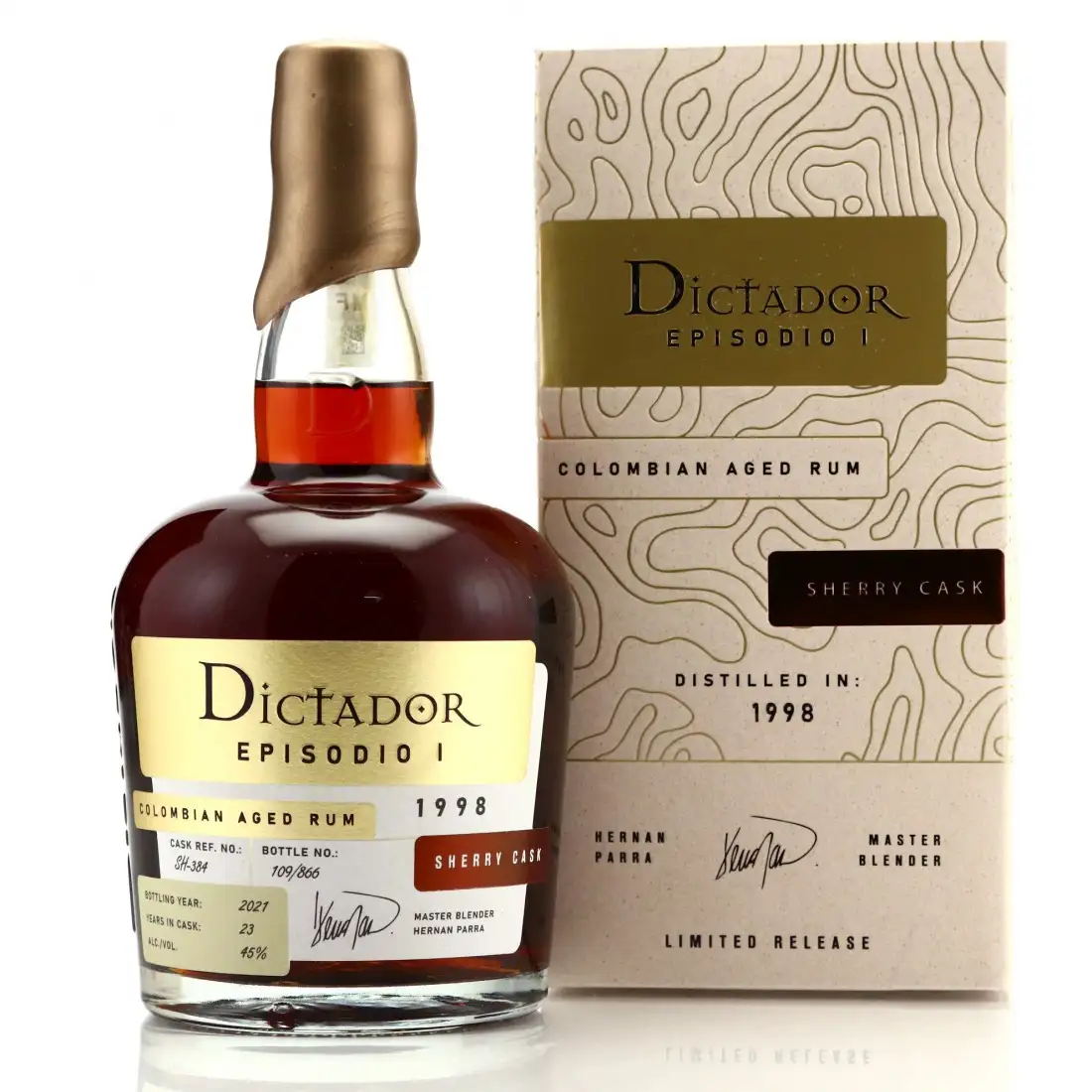Image of the front of the bottle of the rum Dictador Episodio 1 Sherry Cask
