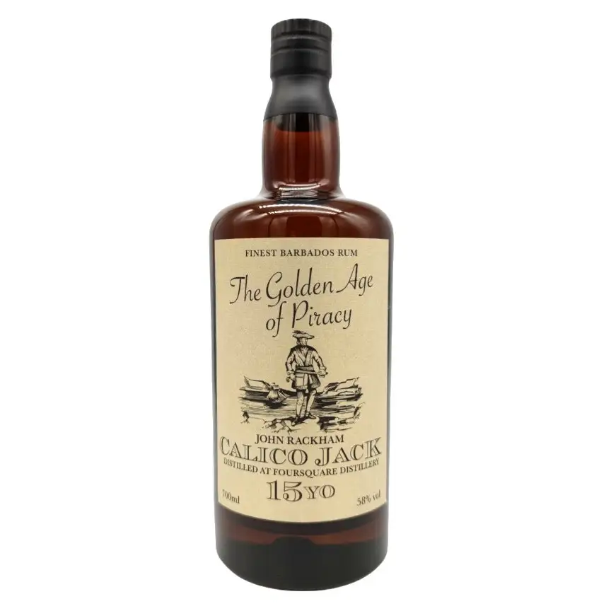 Image of the front of the bottle of the rumThe Golden Age of Piracy Calico Jack Distilia