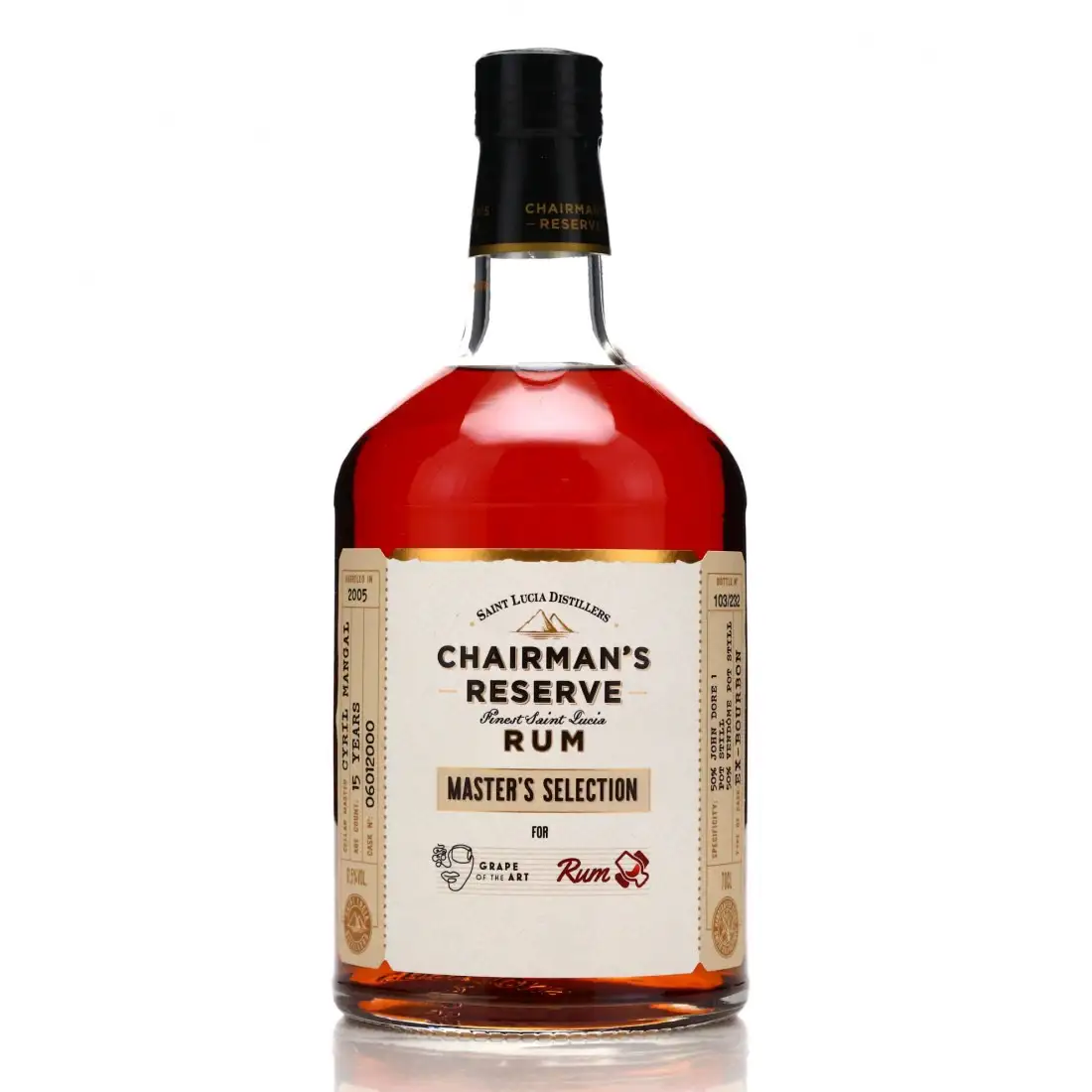 Image of the front of the bottle of the rum Chairman‘s Reserve Master's Selection (Grape of the Art & RumX)