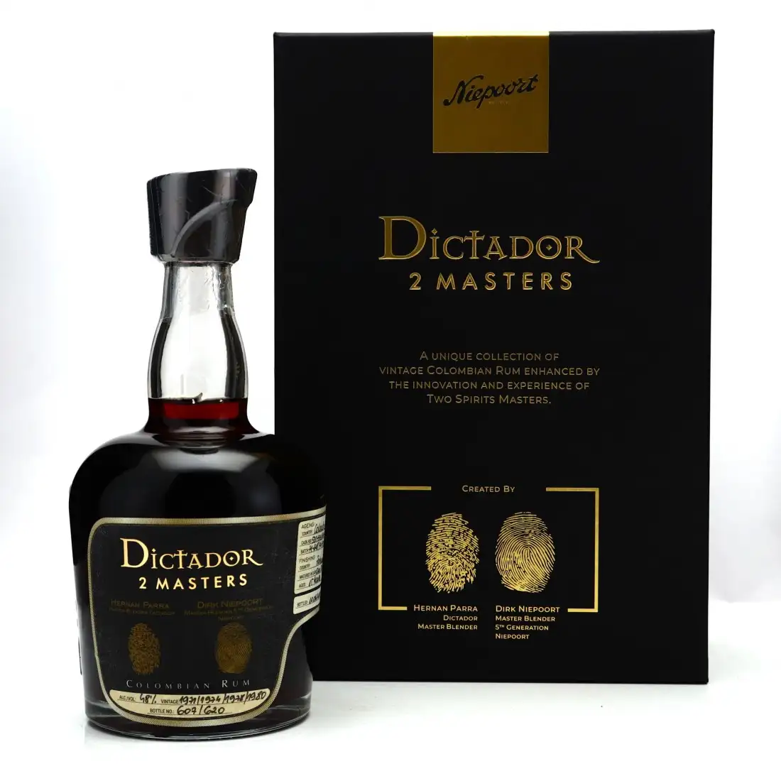 Image of the front of the bottle of the rumDictador 2 Masters Parra & Niepoort