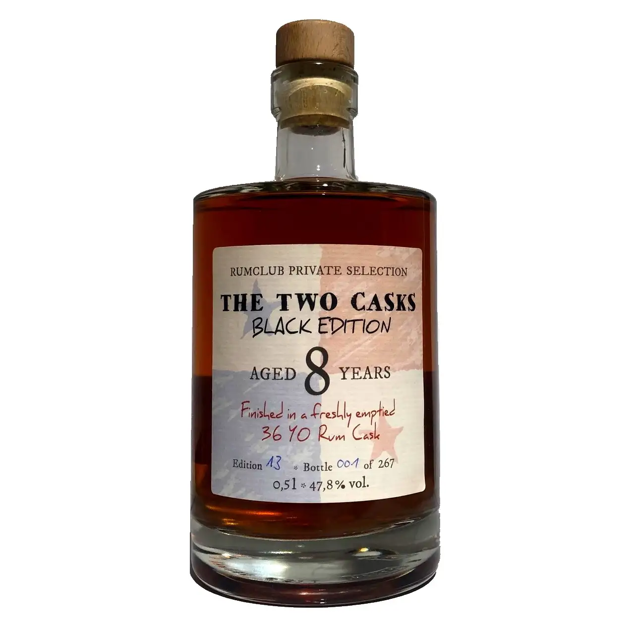 Image of the front of the bottle of the rum Rumclub Private Selection Ed. 13 The Two Casks Black Edition