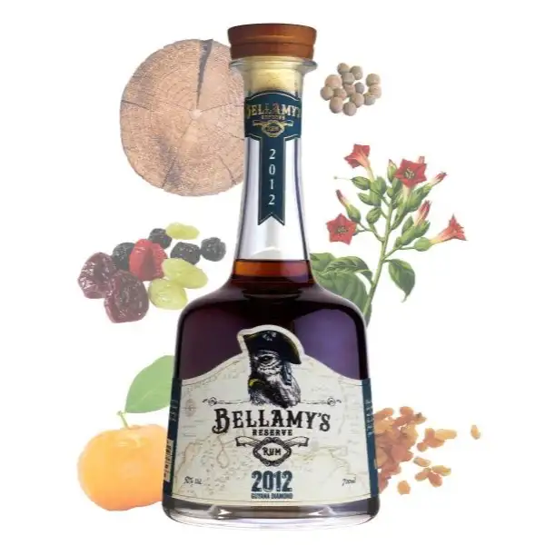Image of the front of the bottle of the rum Bellamy‘s Reserve MDR