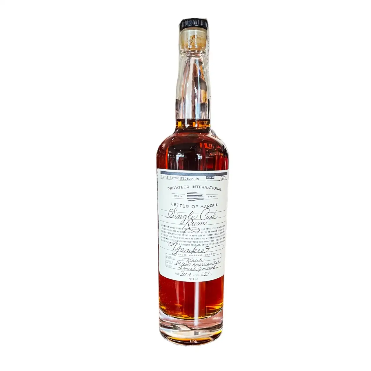 Image of the front of the bottle of the rum Letter of Marque 'Yankee' (Kirsch Whisky)