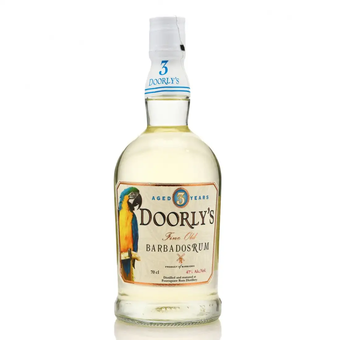 Image of the front of the bottle of the rum Doorly‘s 3 Years White