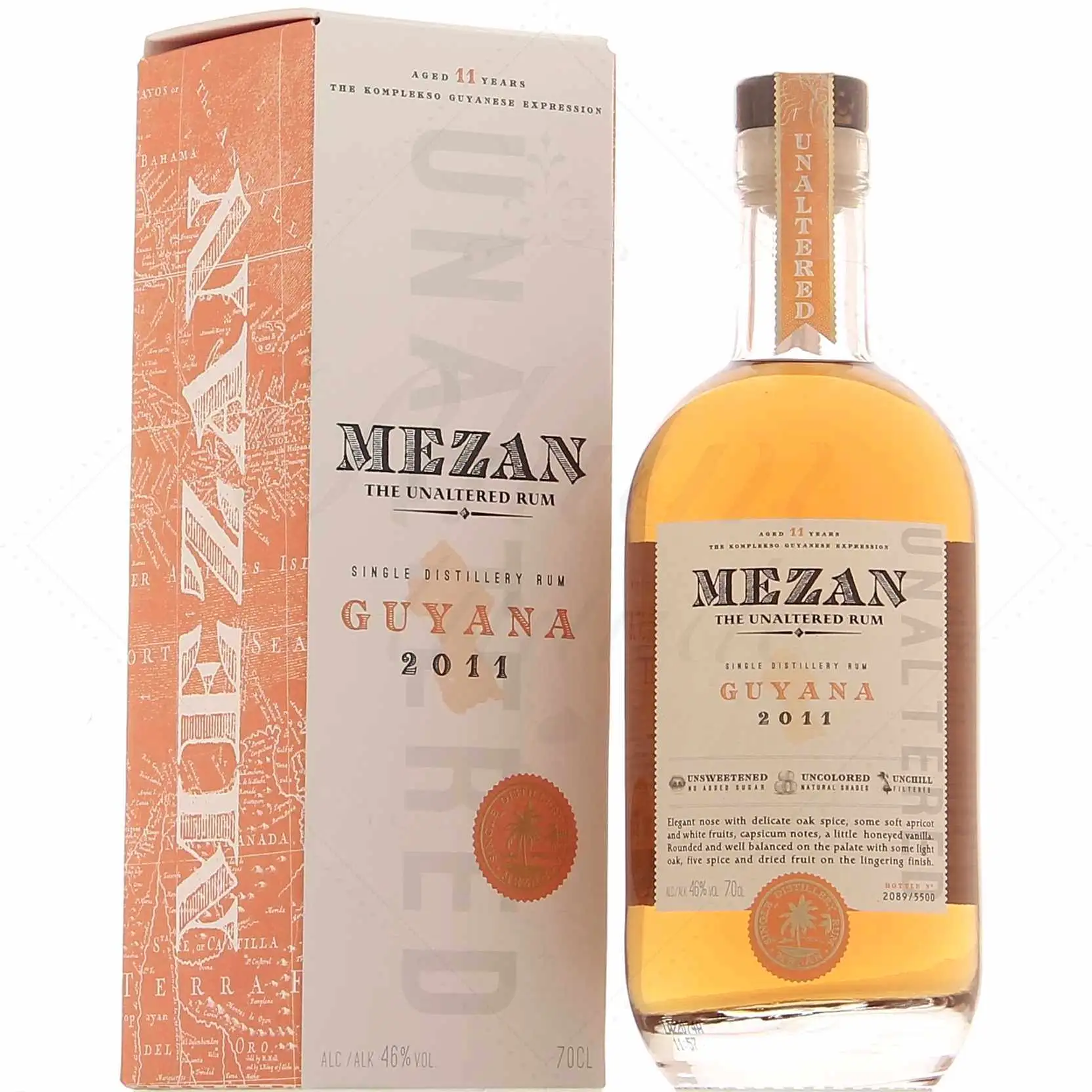 Image of the front of the bottle of the rum Mezan Guyana