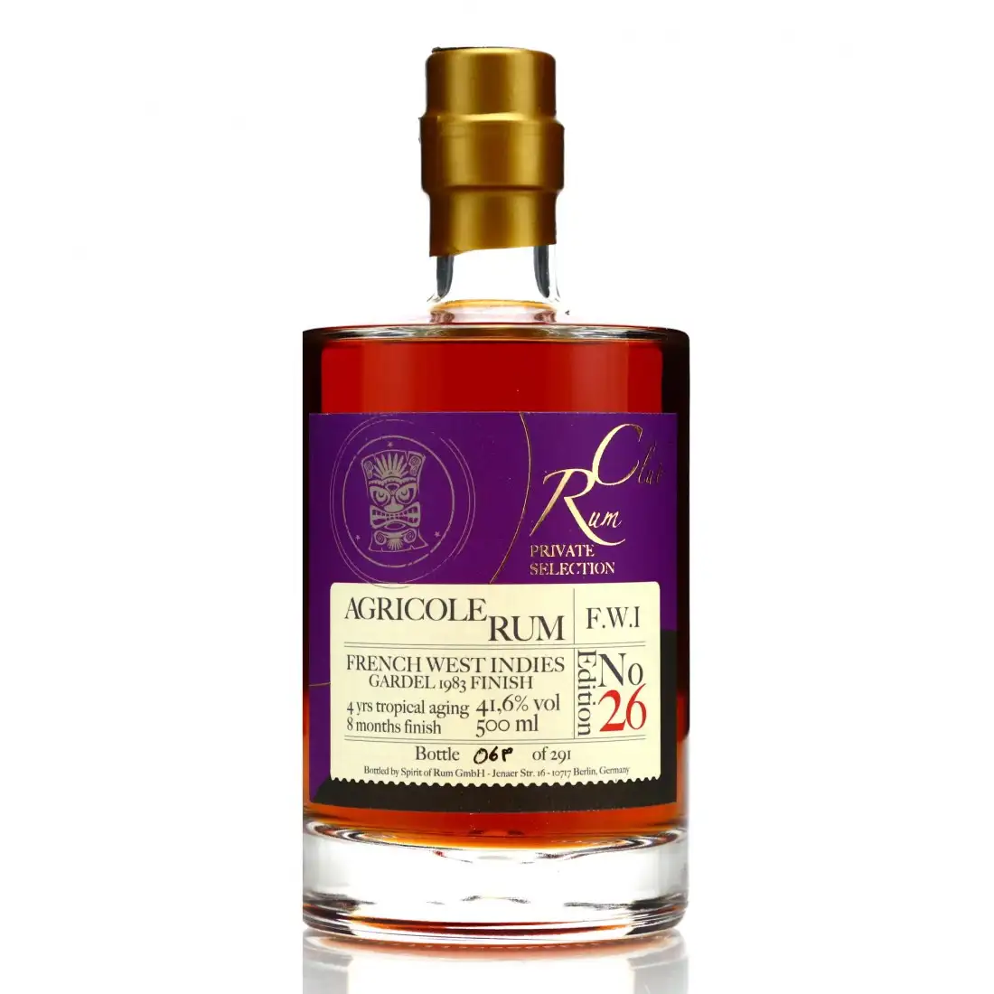 Image of the front of the bottle of the rum Rumclub Private Selection Ed. 26 Agricole Rum F.W.I (Ex-Gardel Finish)