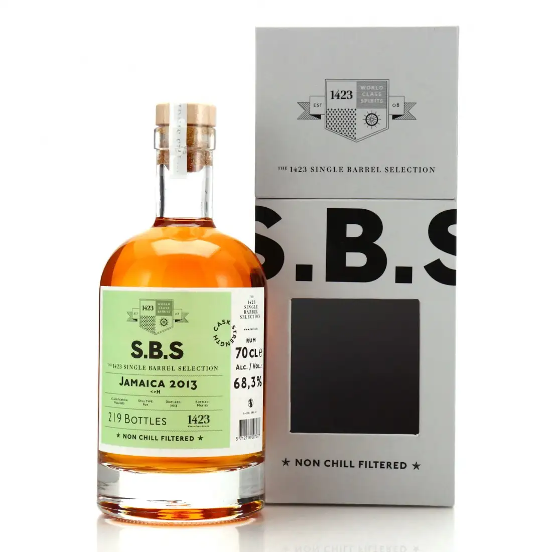 Image of the front of the bottle of the rum S.B.S Jamaica <>H