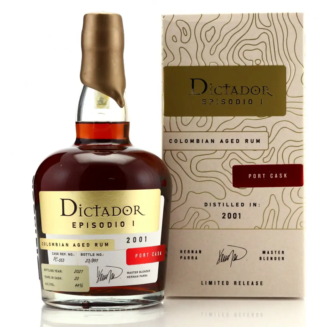 Image of the front of the bottle of the rum Dictador Episodio 1 Port Cask