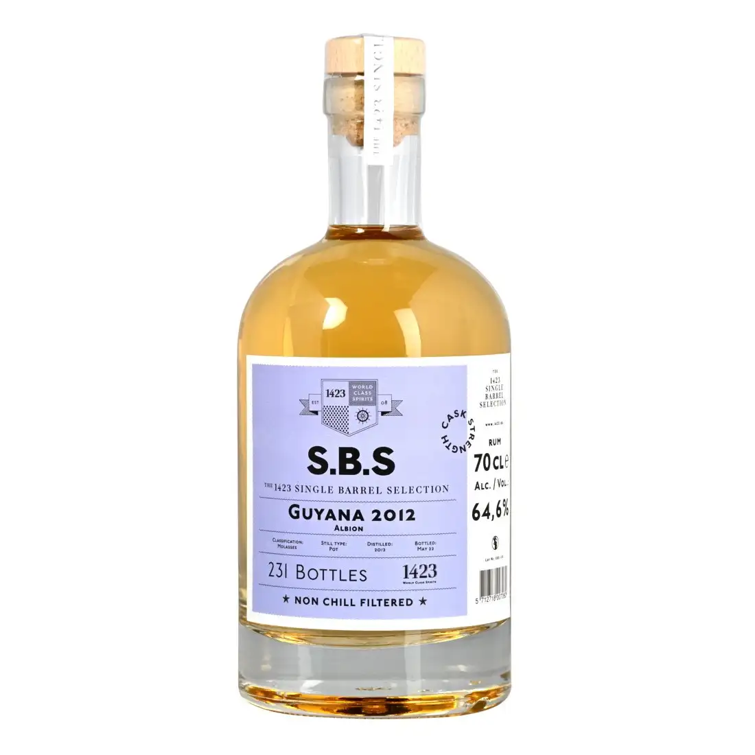 Image of the front of the bottle of the rum S.B.S Guyana