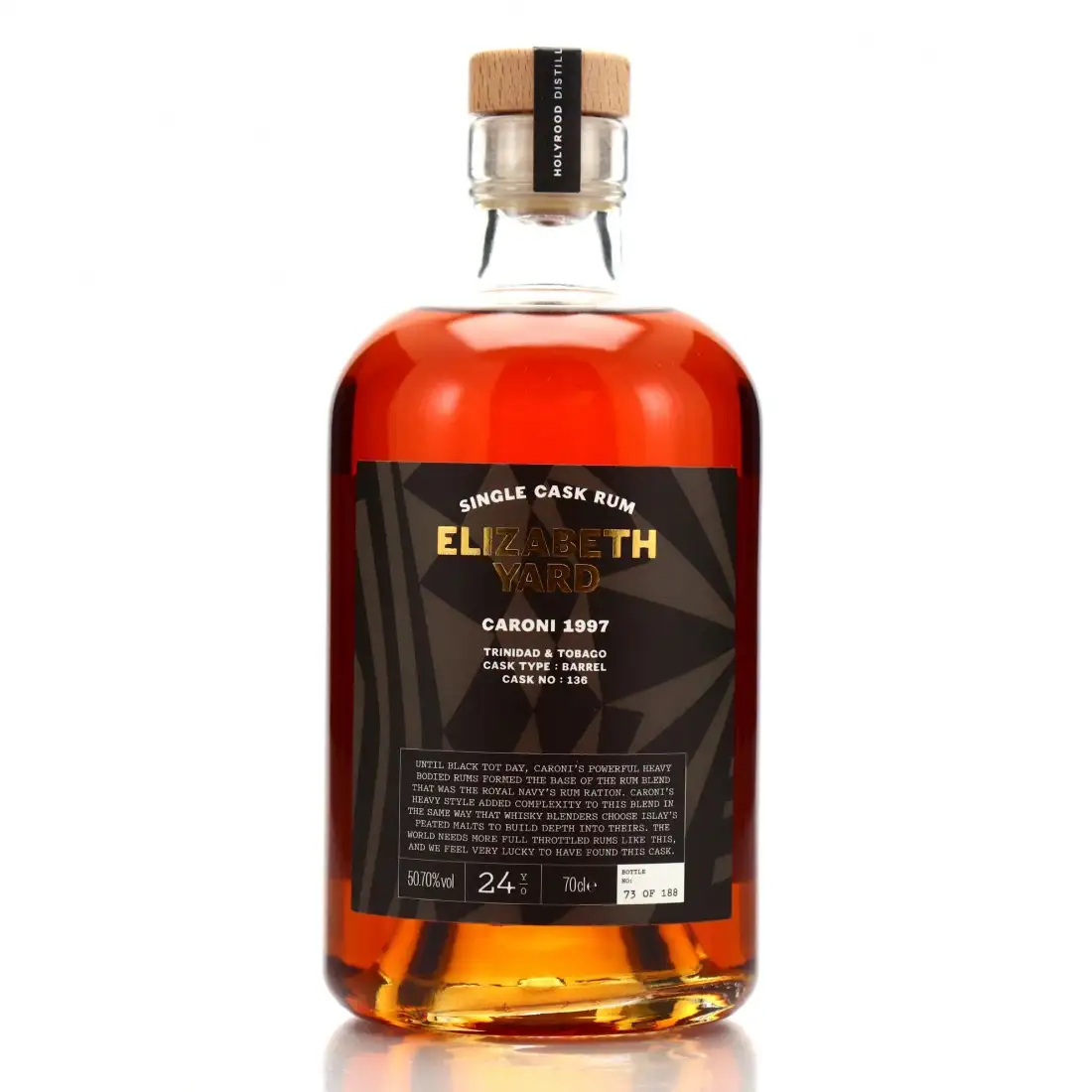 Image of the front of the bottle of the rum Elizabeth Yard Single Cask Rum