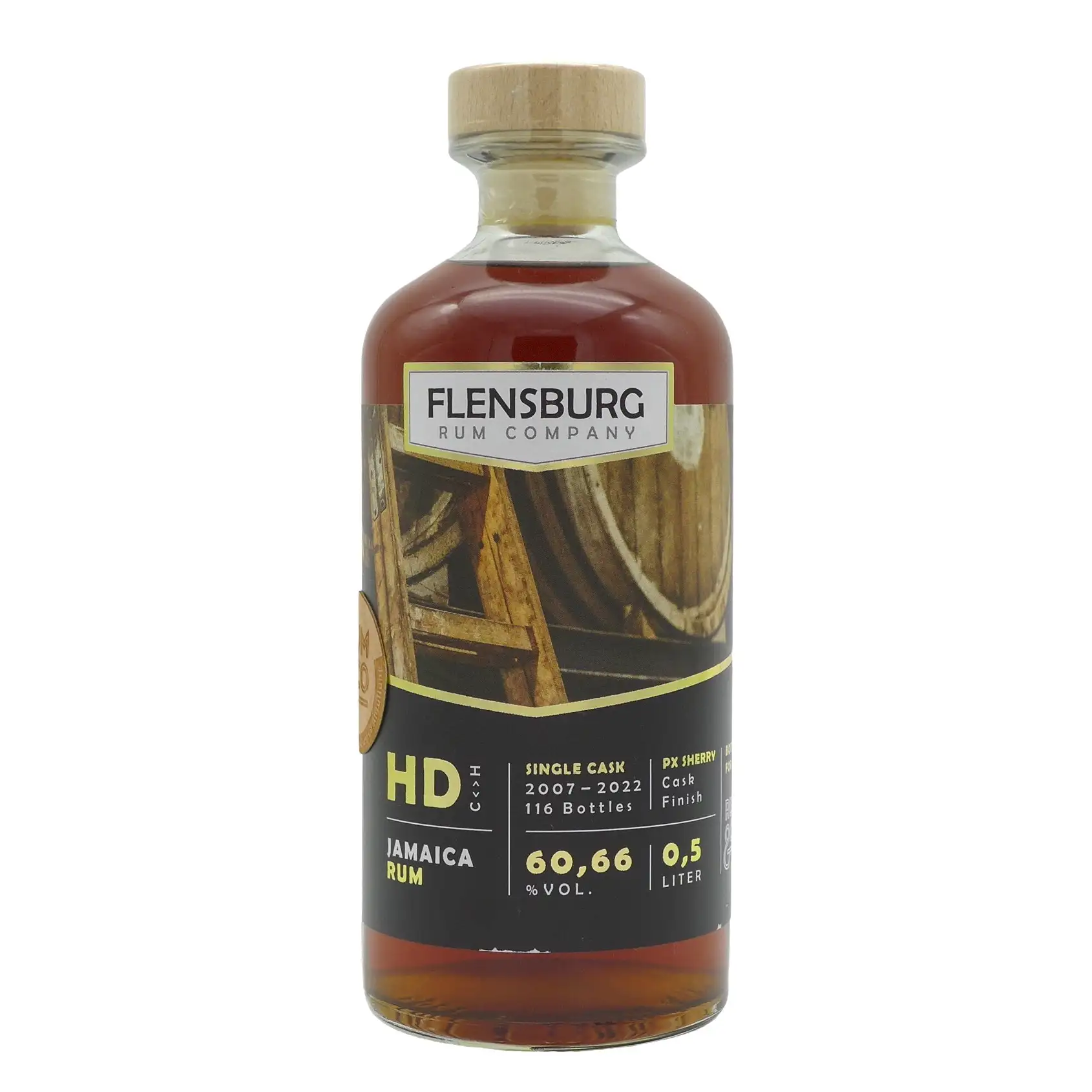 Image of the front of the bottle of the rum Flensburg Rum Company Jamaica Rum HD C<>H