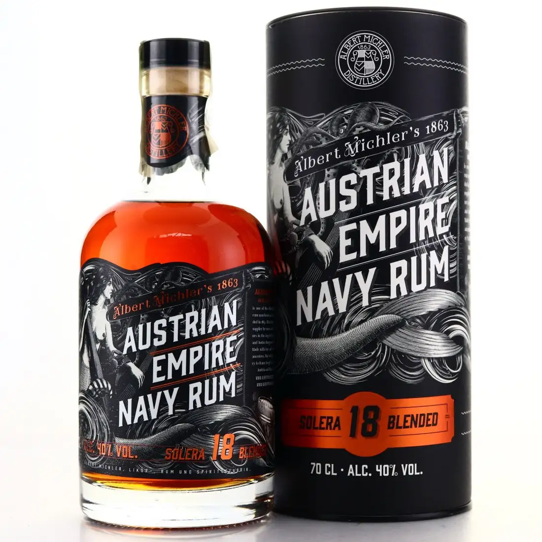 Image of the front of the bottle of the rum Austrian Empire Navy Rum Solera 18