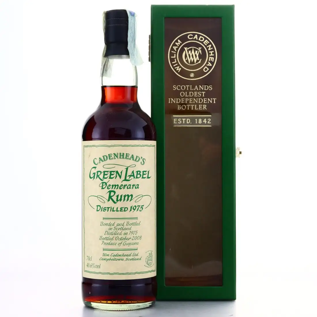 Image of the front of the bottle of the rum Green Label Demerara Rum