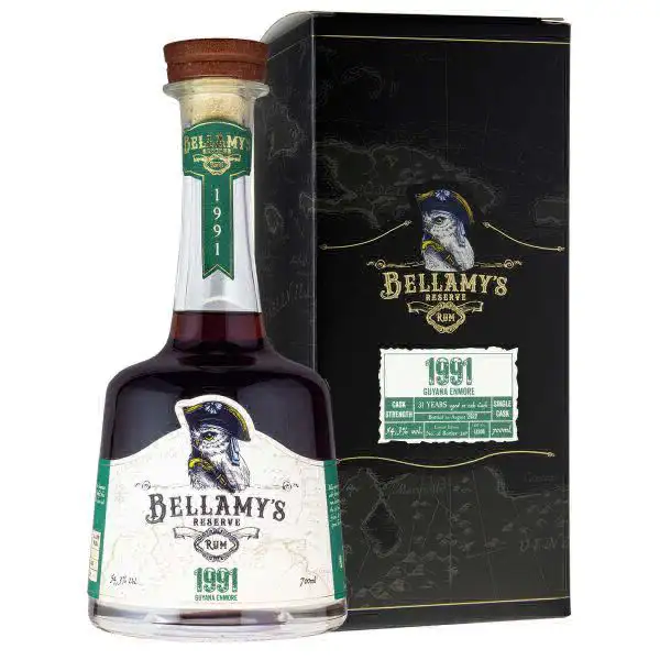 Image of the front of the bottle of the rum Bellamy‘s Reserve KFM