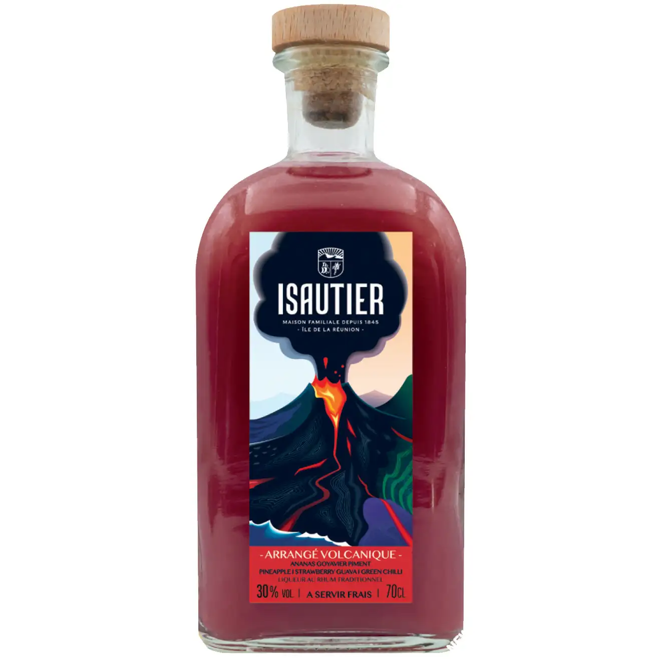Image of the front of the bottle of the rumArrangé Volcanique Goyavier Ananas Piment