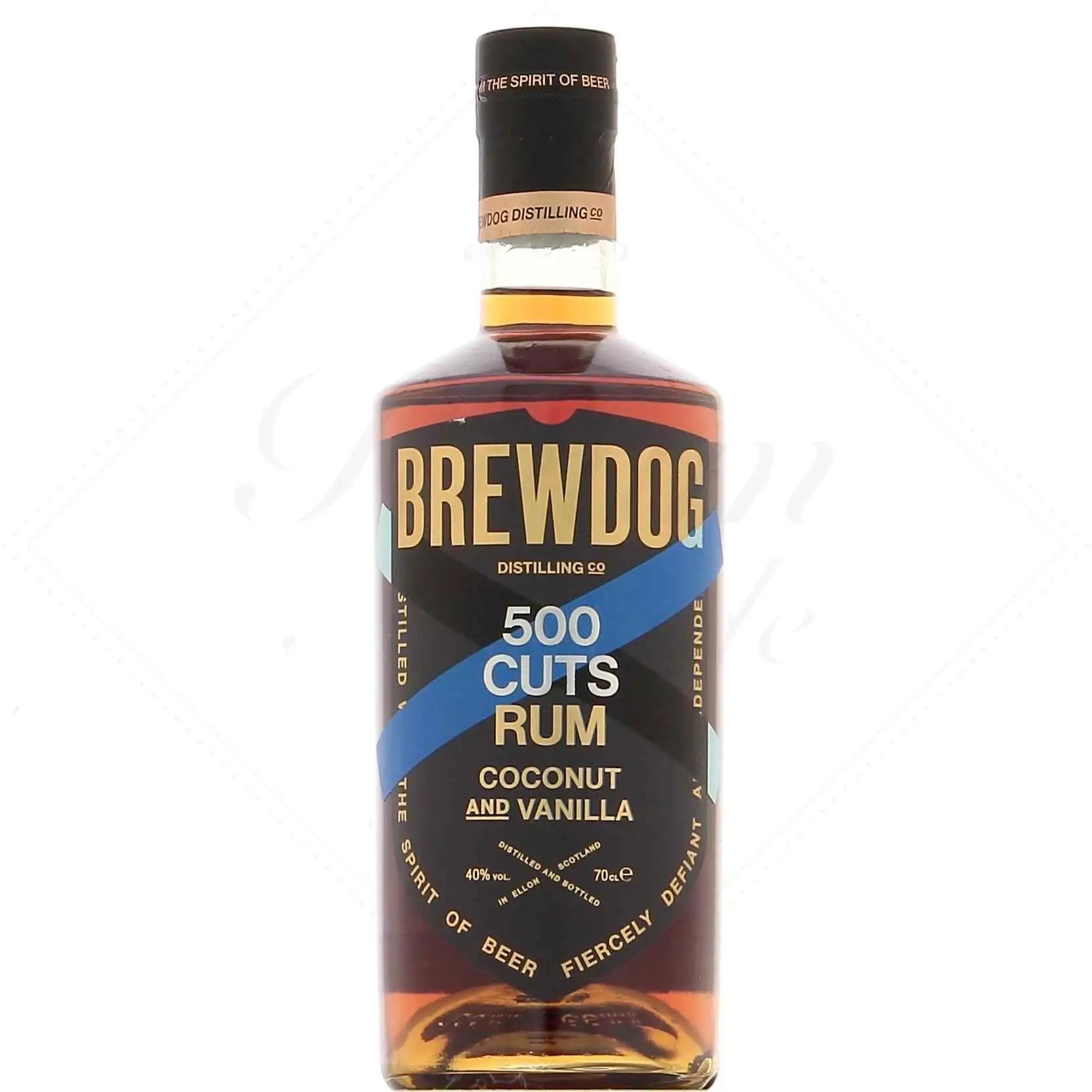 Image of the front of the bottle of the rum500 Cuts Rum - Coconut and Vanilla