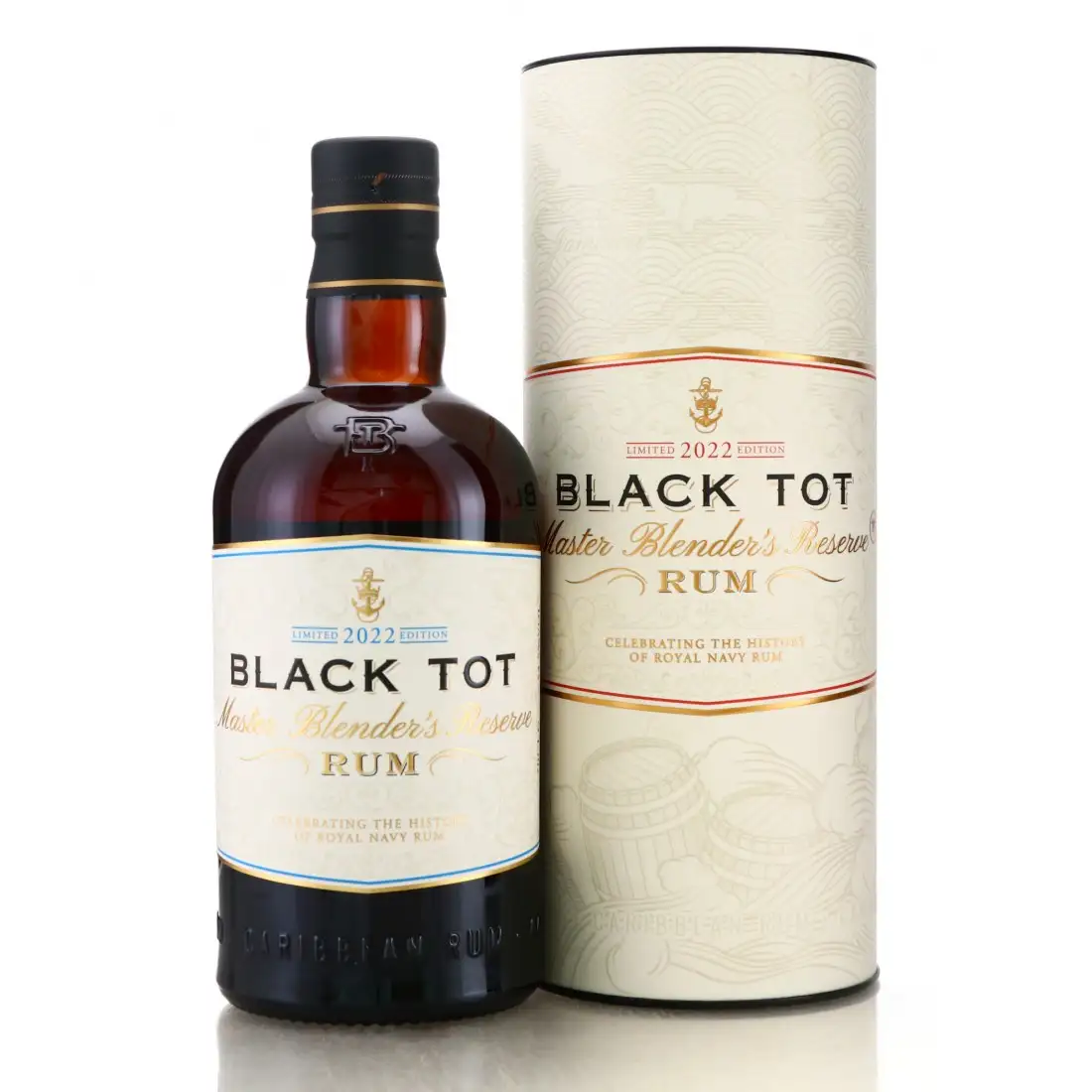 Image of the front of the bottle of the rum Black Tot Rum Master Blender’s Reserve 2022