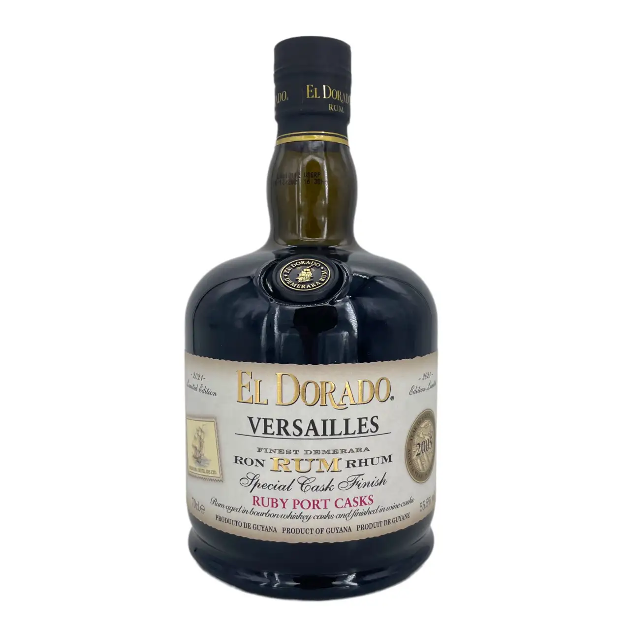 Image of the front of the bottle of the rum El Dorado Special Cask Finish Ruby Port Casks