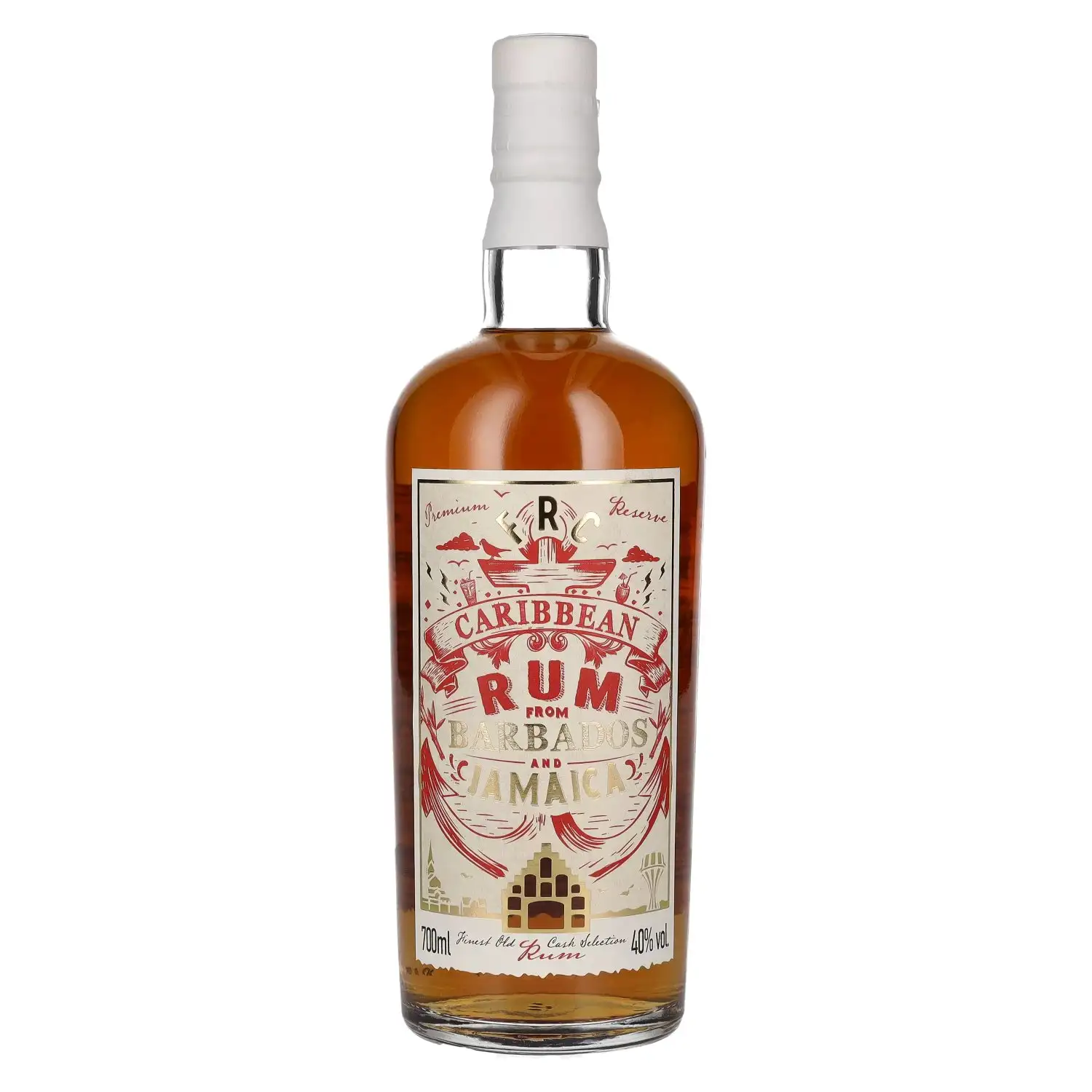 Image of the front of the bottle of the rumFlensburg Rum Company Caribbean Rum from Barbados & Jamaica