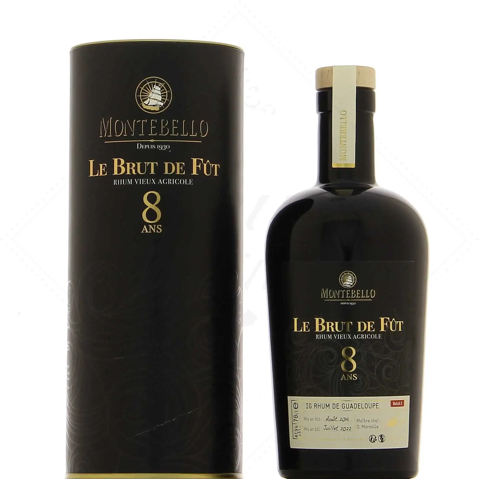 Image of the front of the bottle of the rumMontebello Le brut de fût 8 ans
