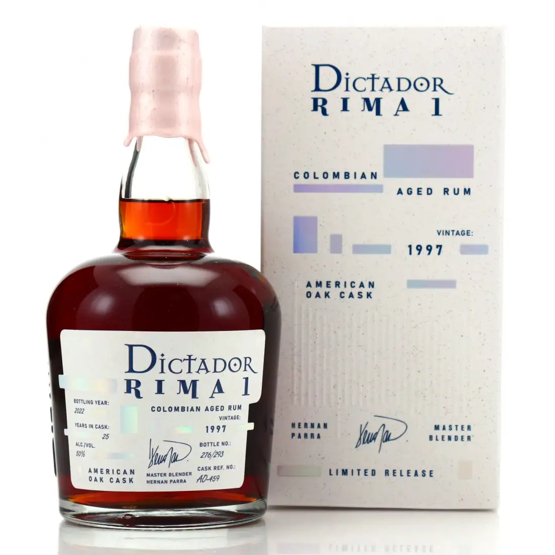 Image of the front of the bottle of the rum Dictador Rima 1