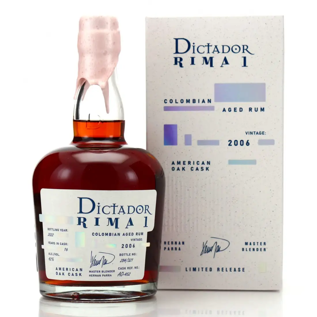 Image of the front of the bottle of the rum Dictador Rima 1