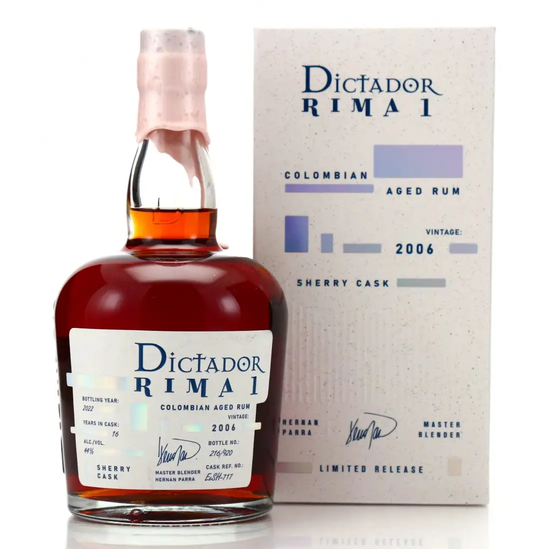 Image of the front of the bottle of the rum Dictador Rima 1
