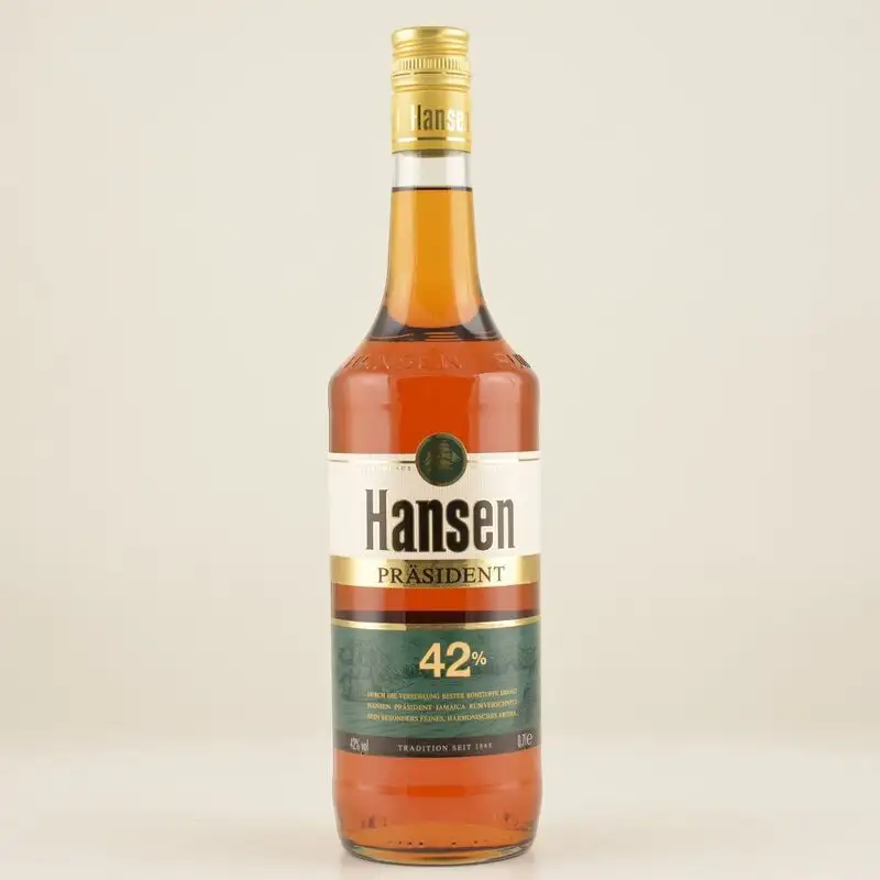 Image of the front of the bottle of the rum Hansen Präsident