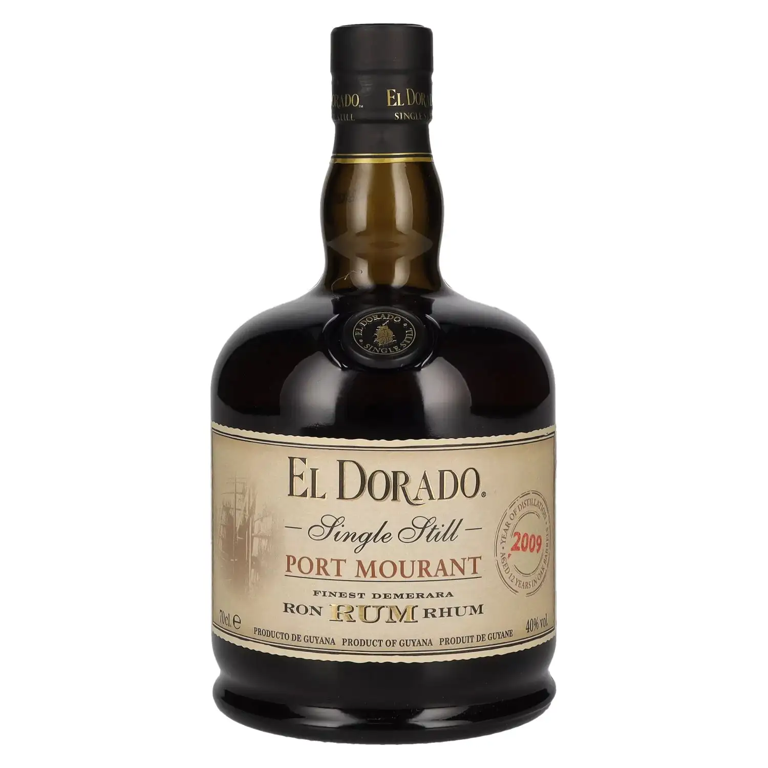 Image of the front of the bottle of the rum El Dorado Single Still Port Mourant