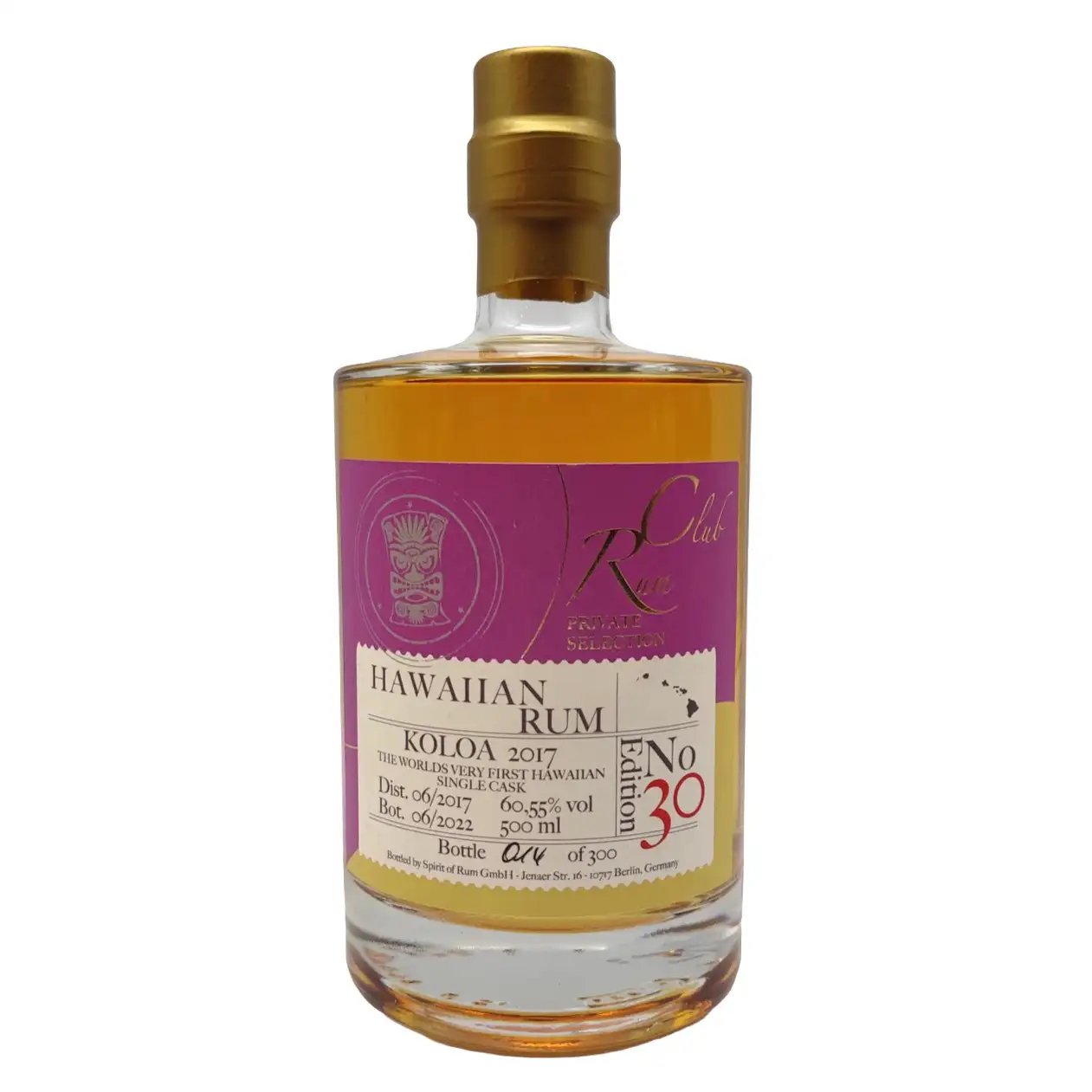Image of the front of the bottle of the rum Rumclub Private Selection Ed. 30 (Hawaiian Rum)