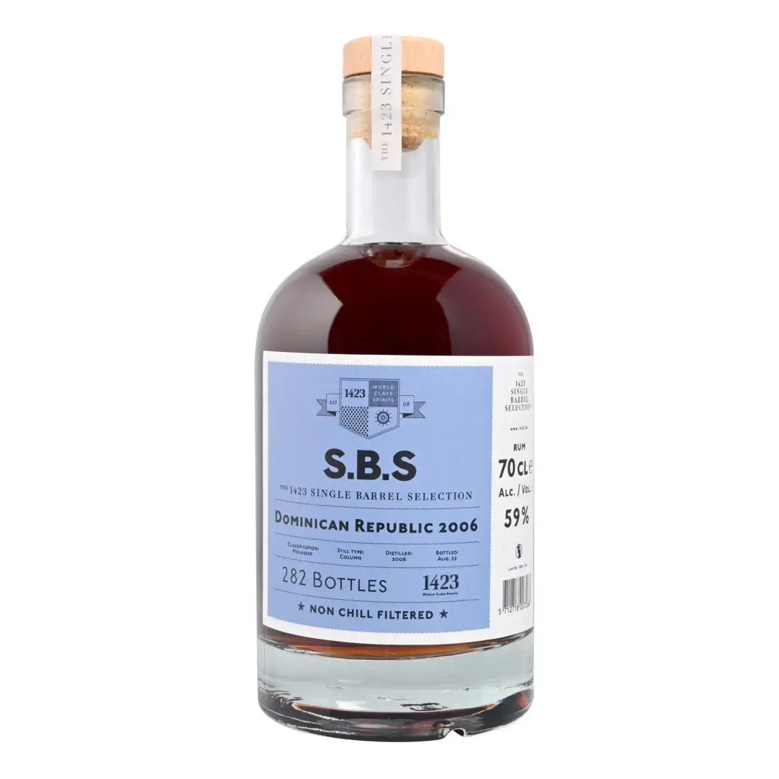 Image of the front of the bottle of the rum S.B.S Dominican Republic