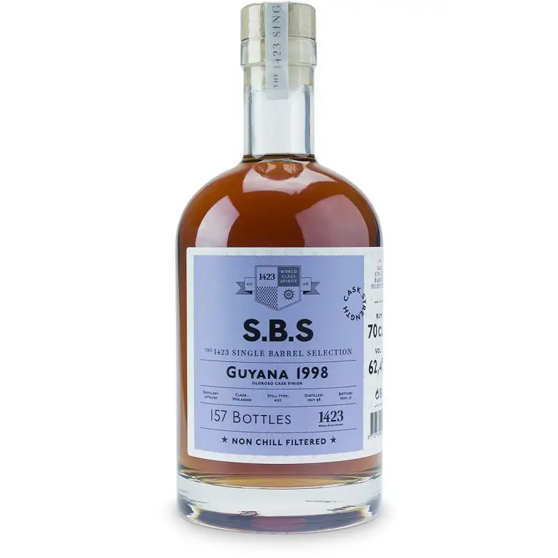 Image of the front of the bottle of the rum S.B.S Guyana