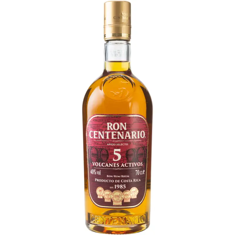 Image of the front of the bottle of the rumCentenario Añejo Selecto 5 Volcanes Activos