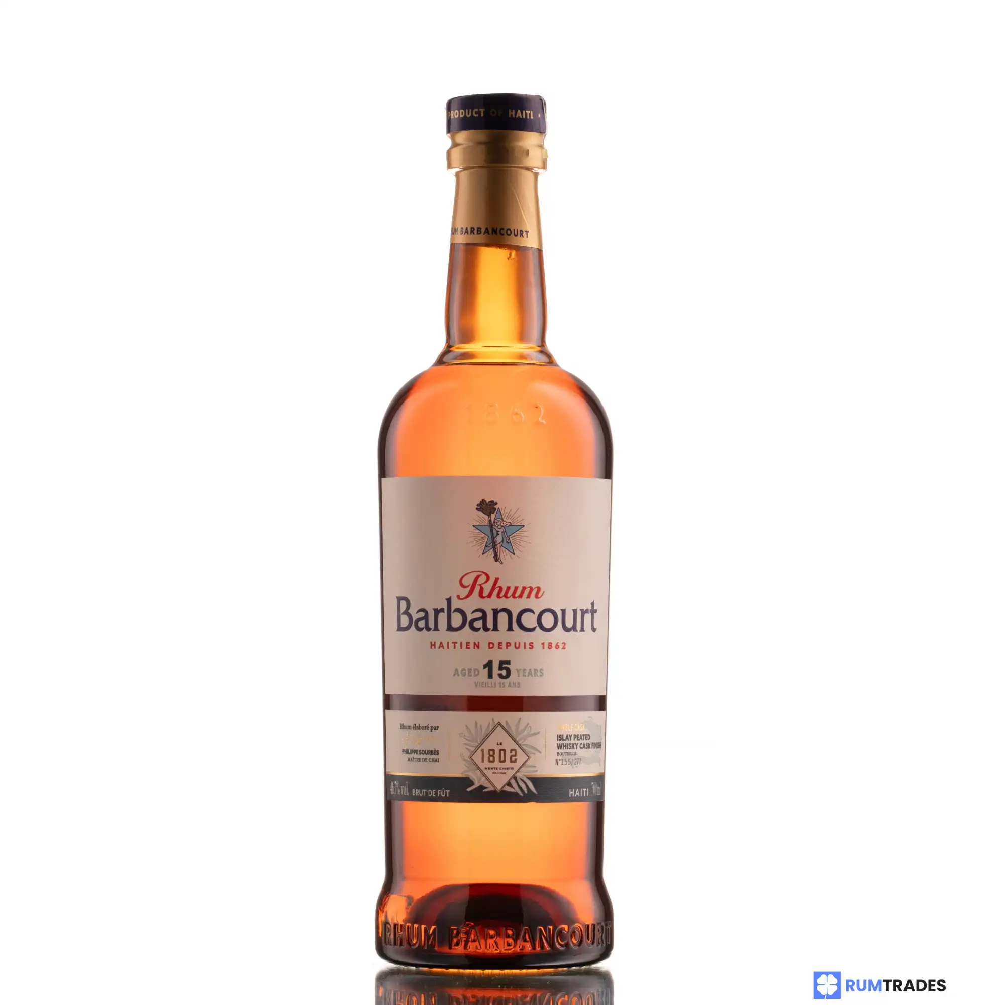 Image of the front of the bottle of the rum Barbancourt