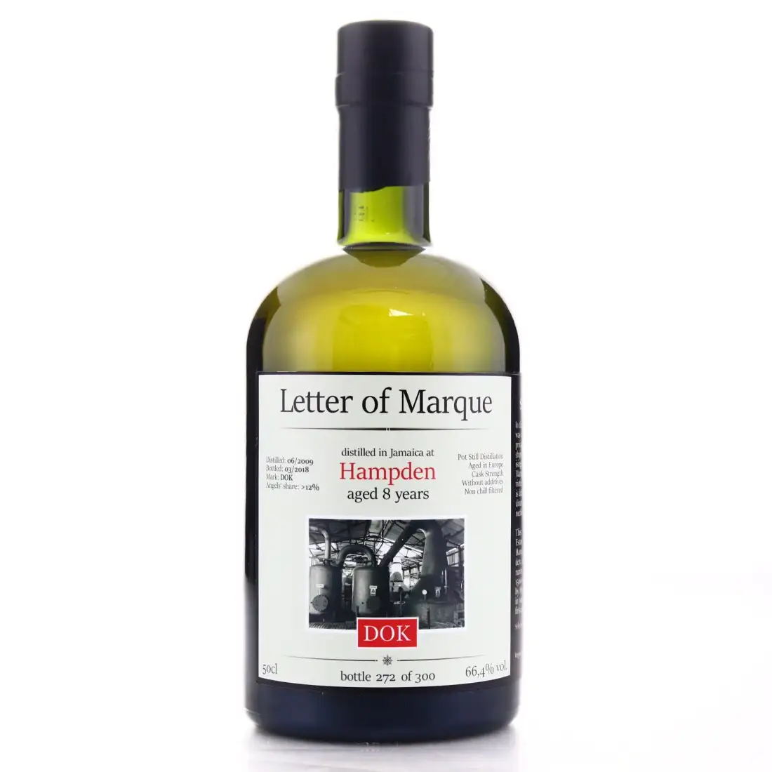 Image of the front of the bottle of the rum Letter of Marque DOK