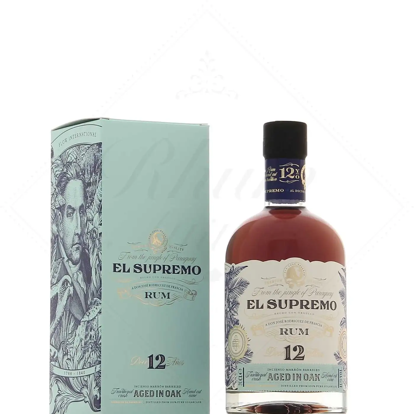 Image of the front of the bottle of the rum El Supremo 12 Años