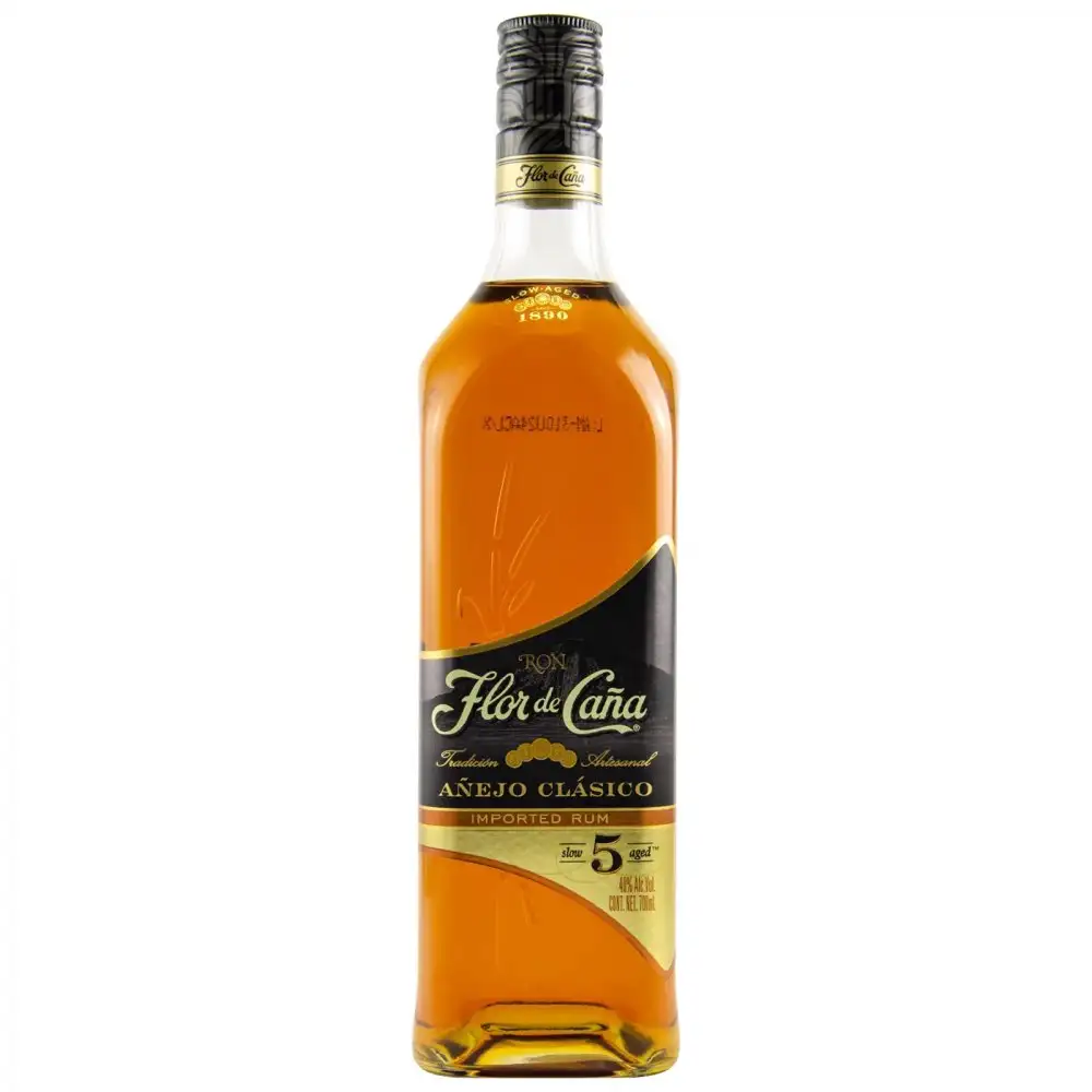 Image of the front of the bottle of the rum Flor de Caña 5 Años Añejo Clasico